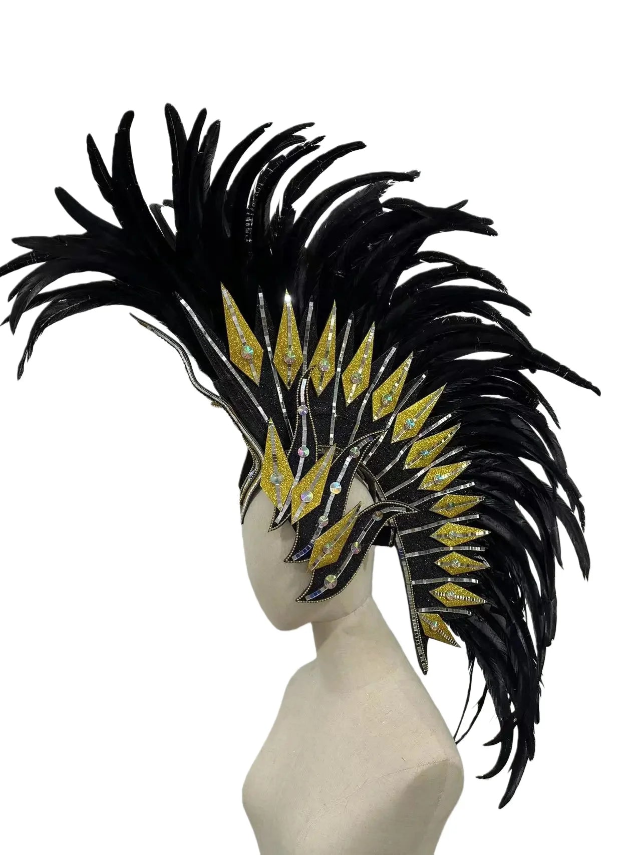 The Stardust Dark Empress – Premium Black Feathered Carnival & Gogo Headdress
