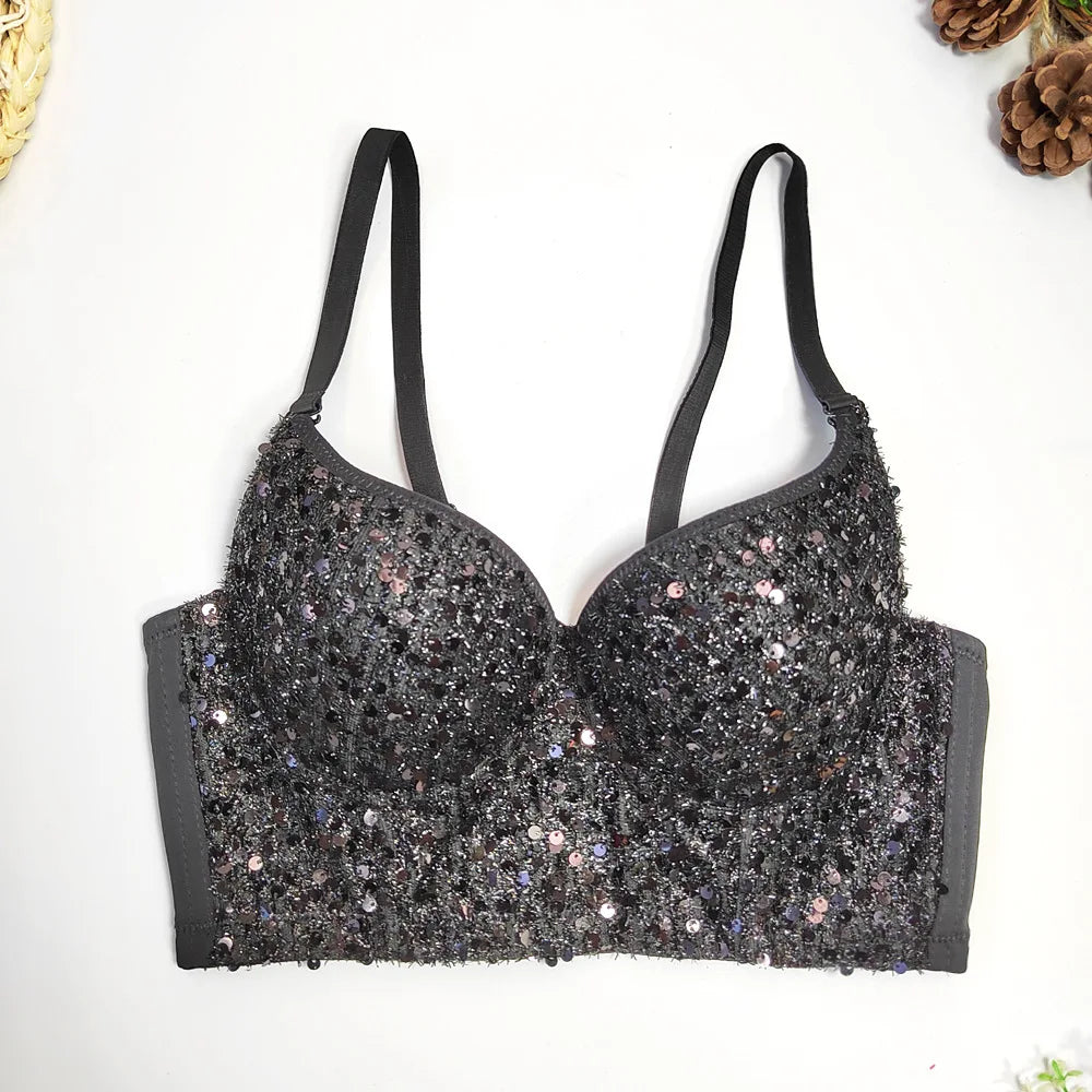 Sequined Glitter Bustier Crop Top & Beaded Stage Camisole