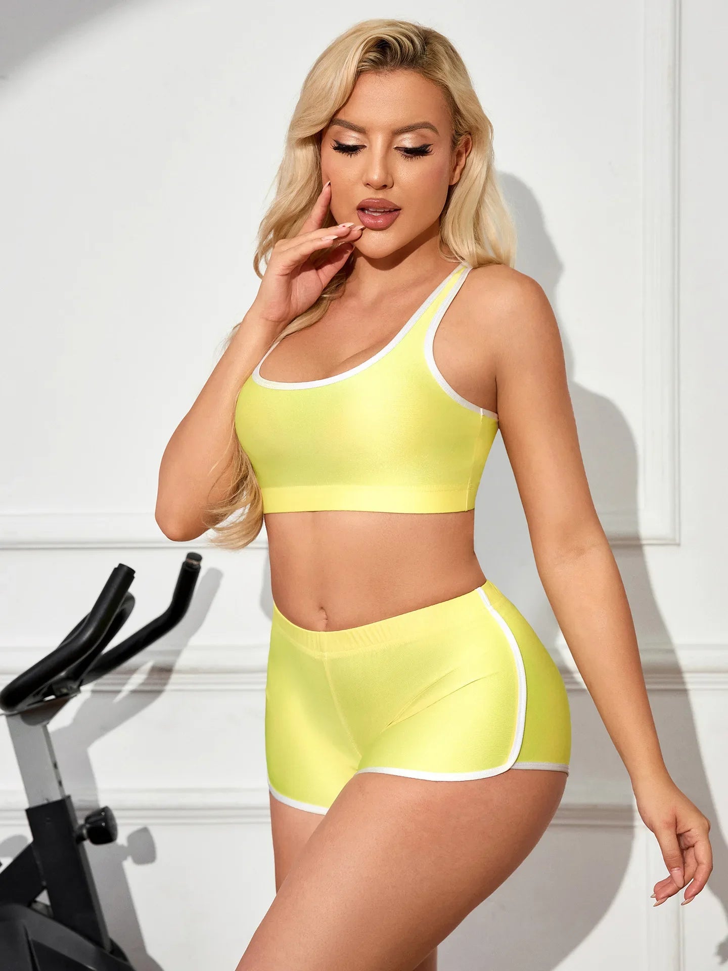 Metallic High-Stretch Crop Tank & Shaping Shorts 2-Piece Activewear Set