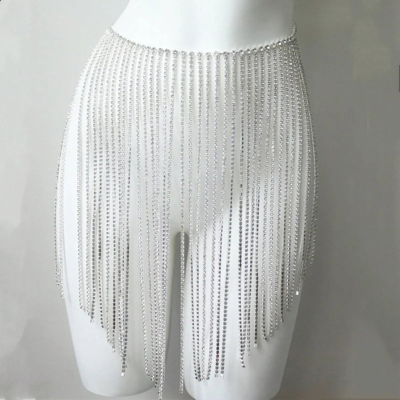Grid Rhinestone Bra & Skirt Body Jewelry