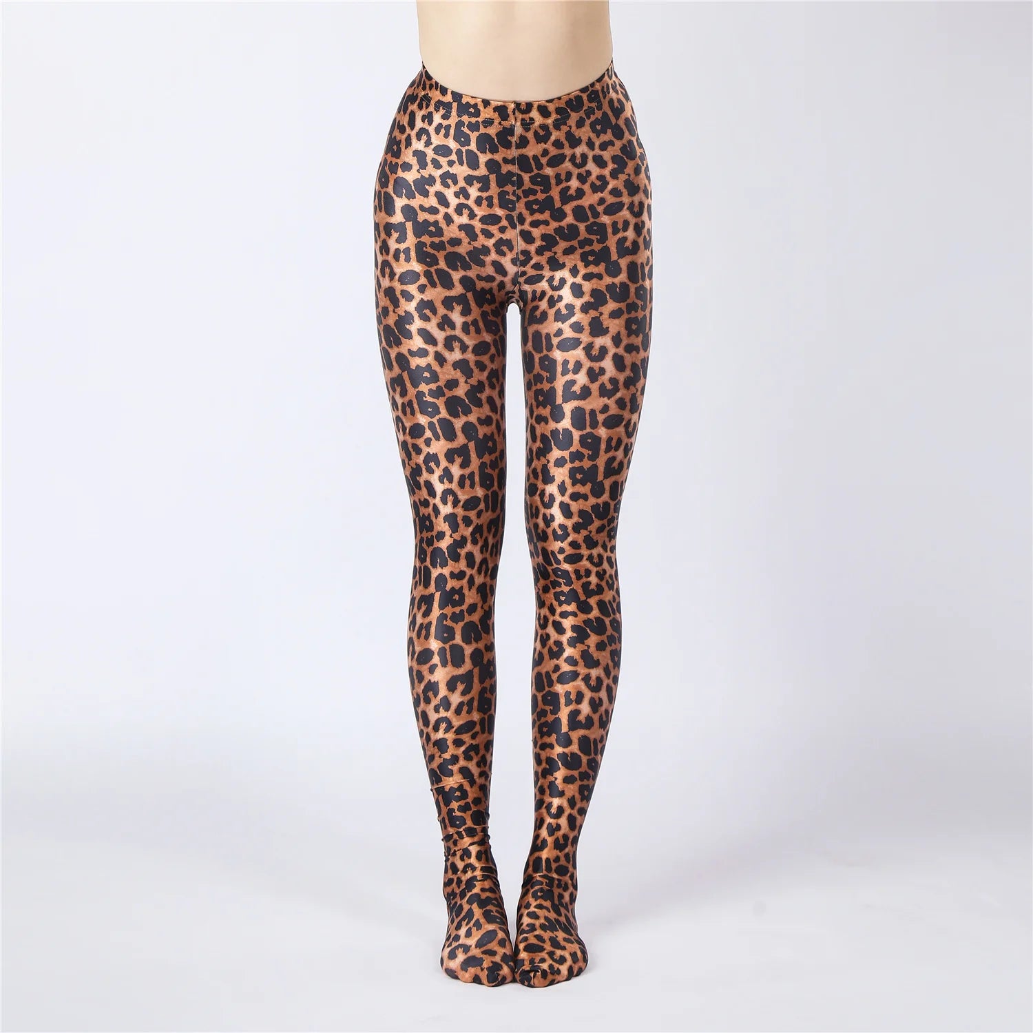 Oil Glossy High-Stretch Satin Pencil Pants & Leopard Print Leggings