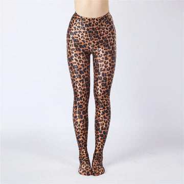 Oil Glossy High-Stretch Satin Pencil Pants & Leopard Print Leggings