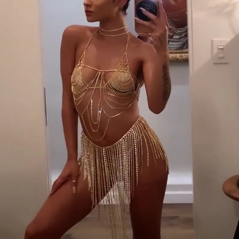 Crystal Bra & Waist Chain Costume Jewelry