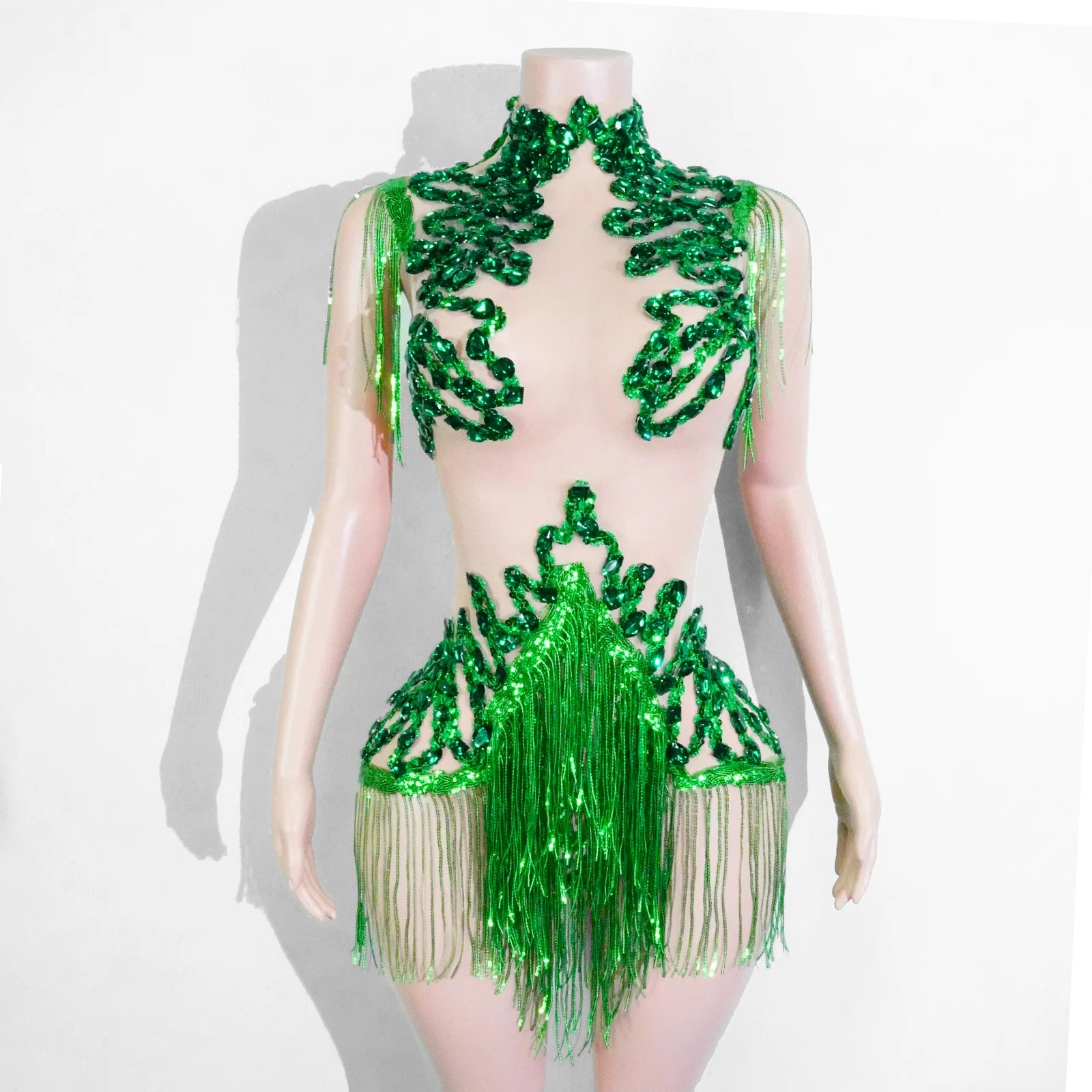 The Stardust Midnight Cabaret Bodysuit – Luxury Rhinestone & Mesh Showgirl Costume
