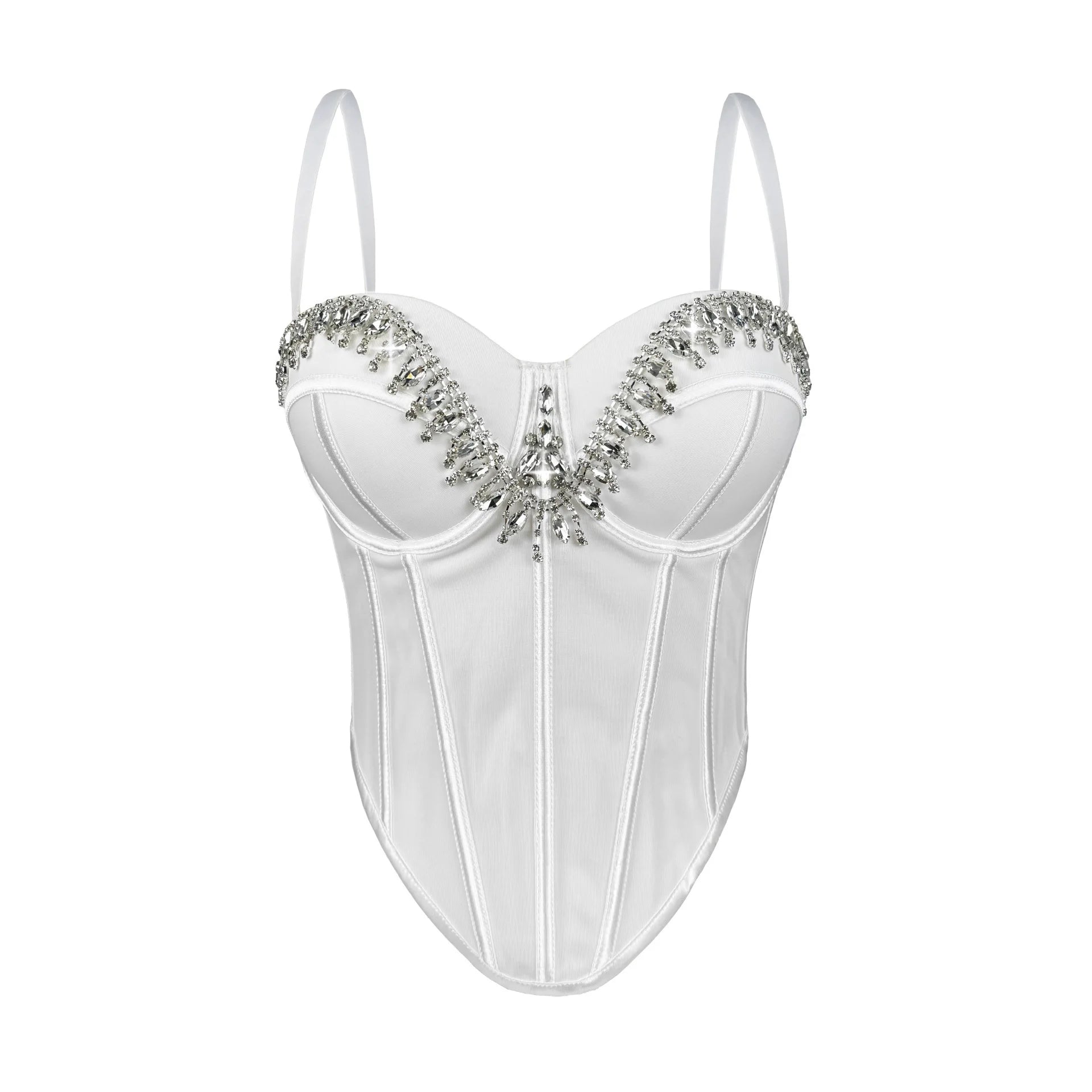 Rhinestone Embroidered Denim Bustier Corset Crop Top Stage Bralette