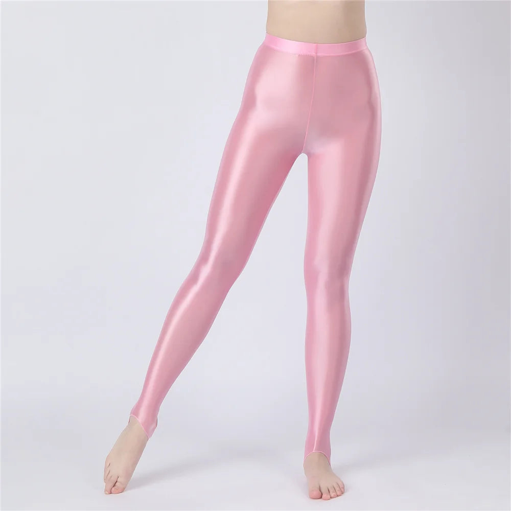 Thin Sheer Oil Glossy High-Stretch Pencil Pants Candy Color Yoga Leggings