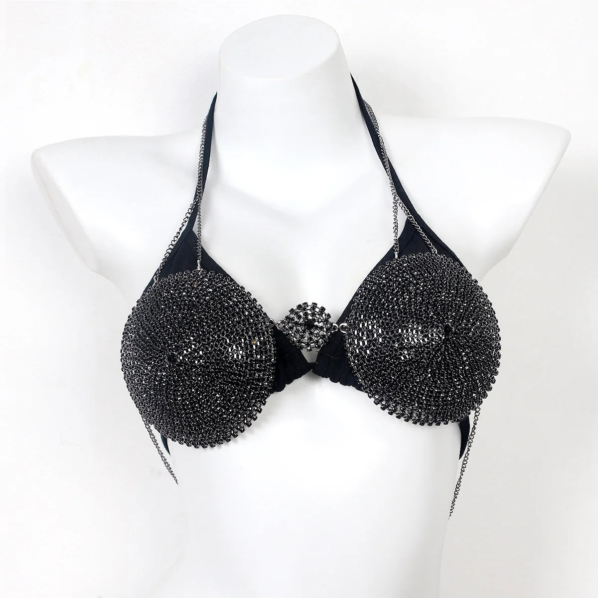 Black Rhinestone Circle Bra Body Chain