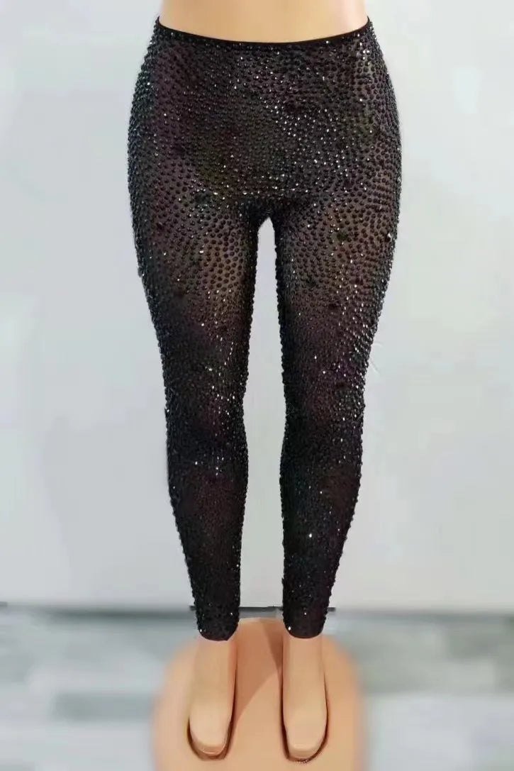 Rhinestone Sheer Mesh Performance Leggings