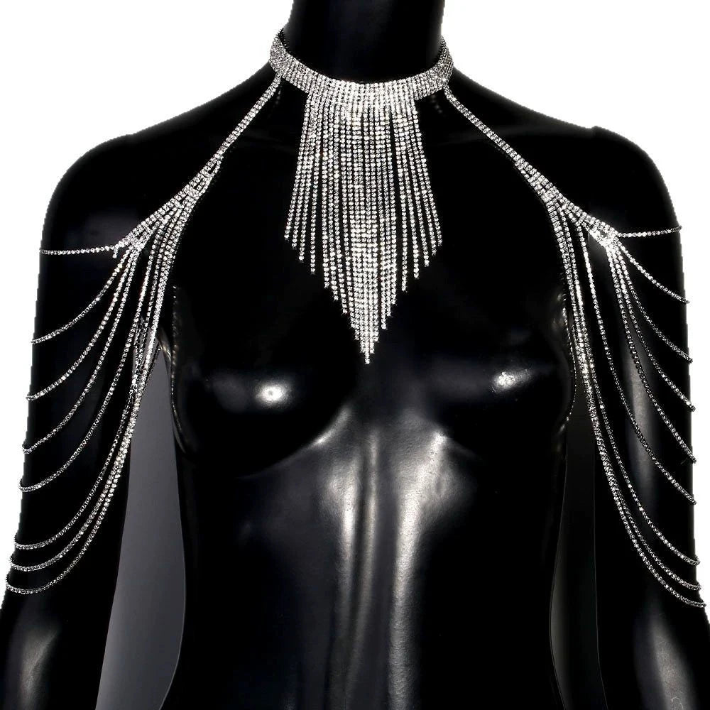 Showgirl Rhinestone Shoulder Chain & Tassel Body Jewelry