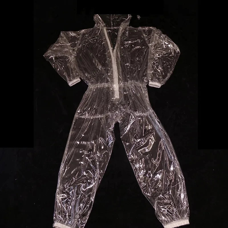 Handmade Clear PVC Hooded Jumpsuit & Waterproof Stage Clubwear Costume