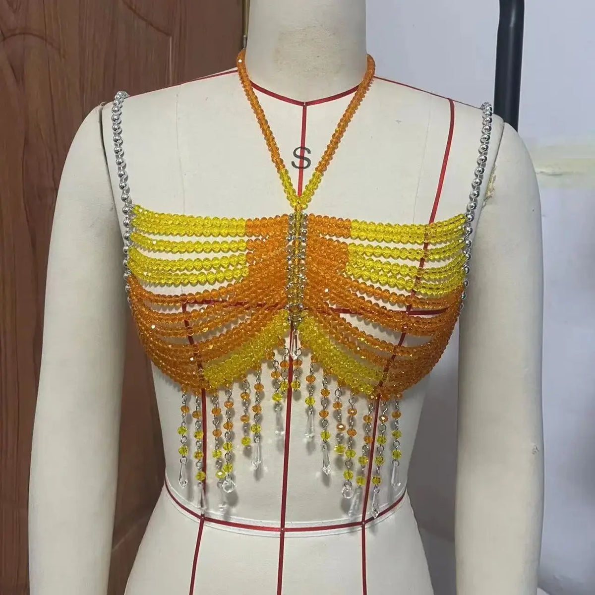 Pearl-Look Openwork Tassel Bra Chain Top