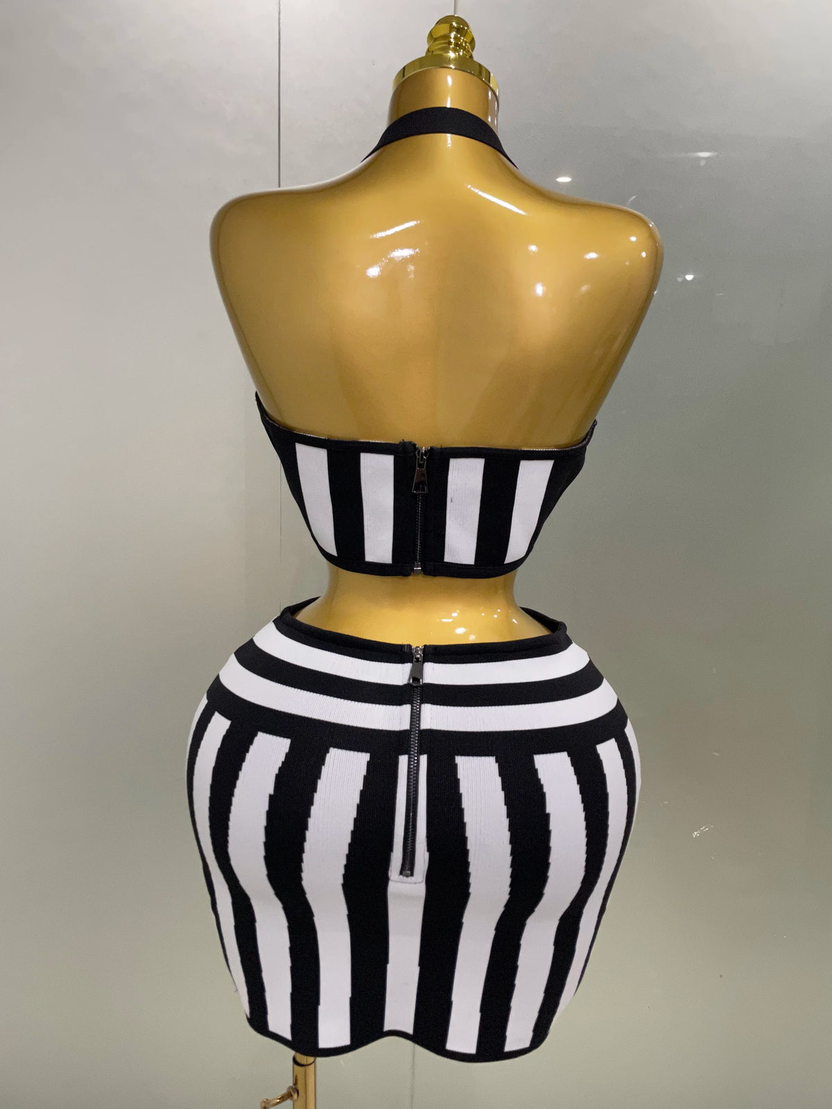 Black & White Striped Two-Piece Skirt Set