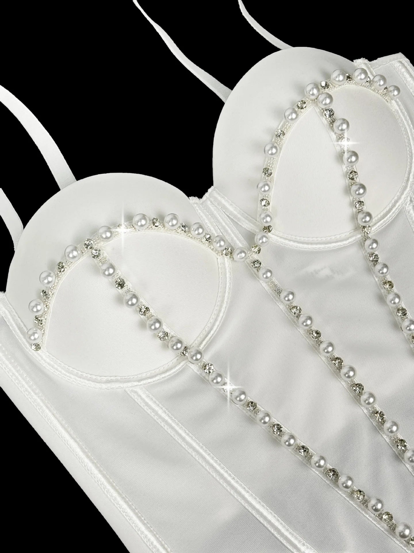 Pearl Embroidered Bustier Corset Crop Top High Street Evening Bralette