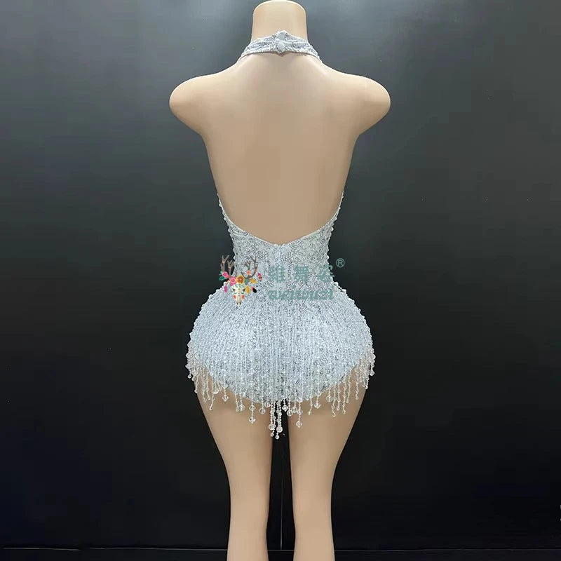 The Stardust Gradient Siren Dress – Luxury Rhinestone Tassel Latin Dance Costume