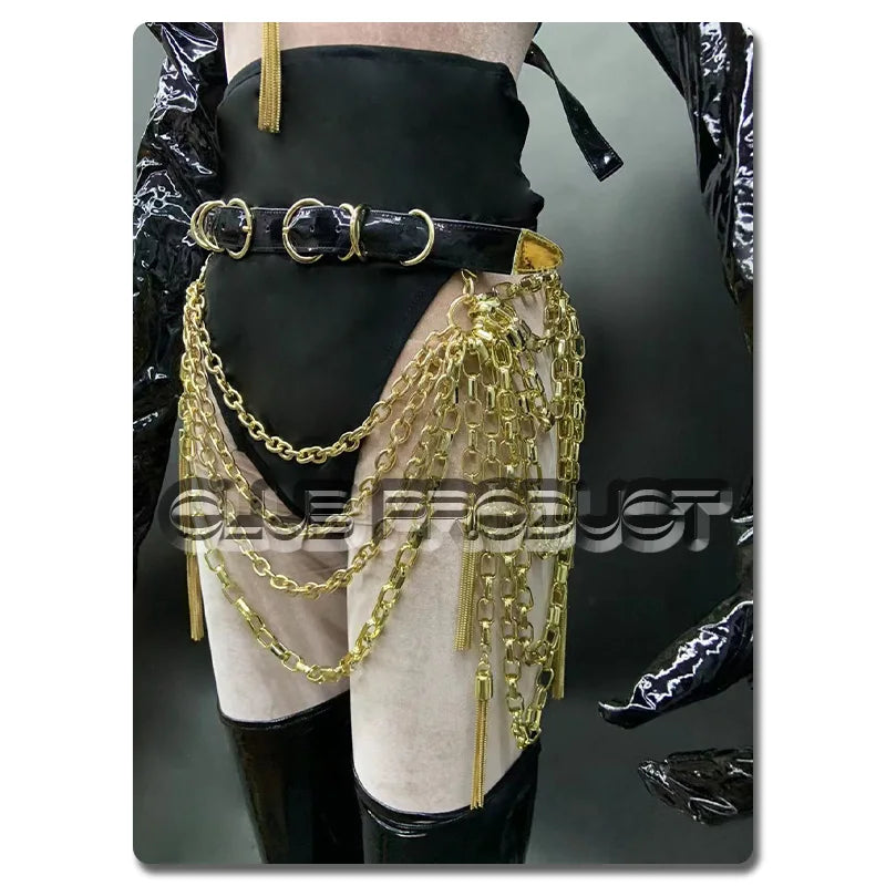 The Stardust Gilded Vixen – Black & Gold Chain Performance Suit