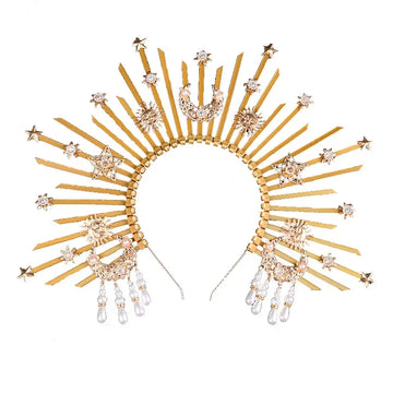 Sunburst Spike Sun Crown-Moon Star Greek Goddess Gold Halo Headband