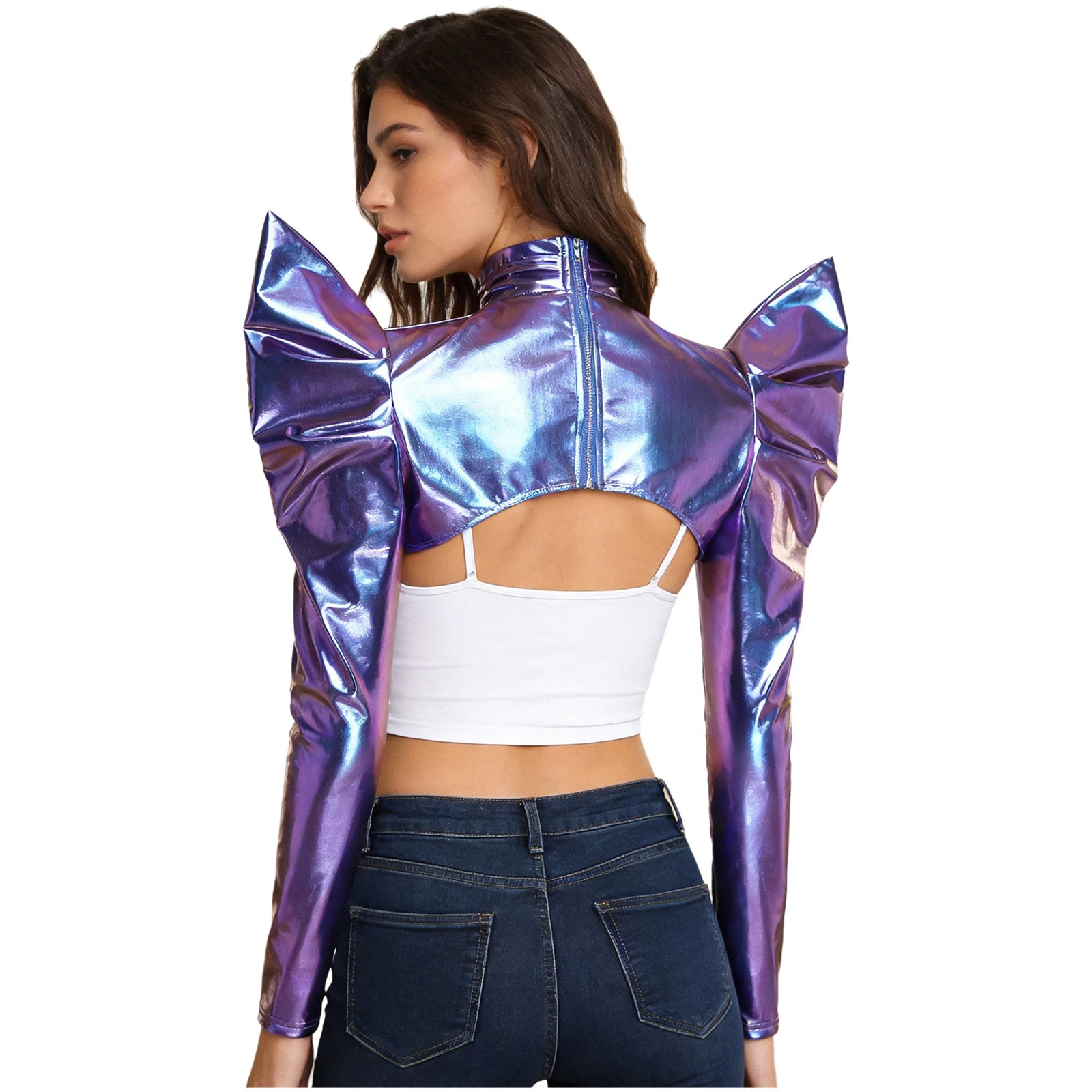 Metallic Shoulder Armor Shrug Crop Top & Sleeves Futuristic Pauldron Stage Costume
