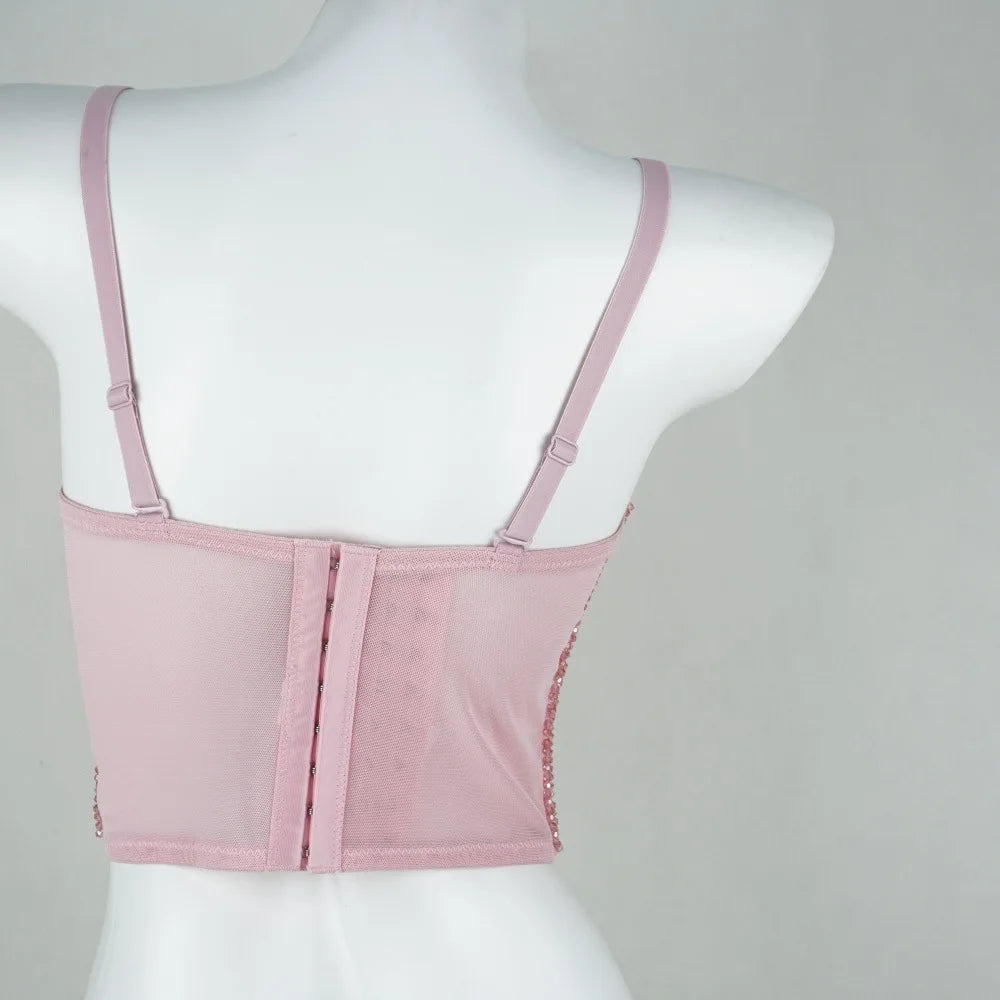 Pearl Beaded Bustier Corset Crop Top Push-Up Evening Party Camisole