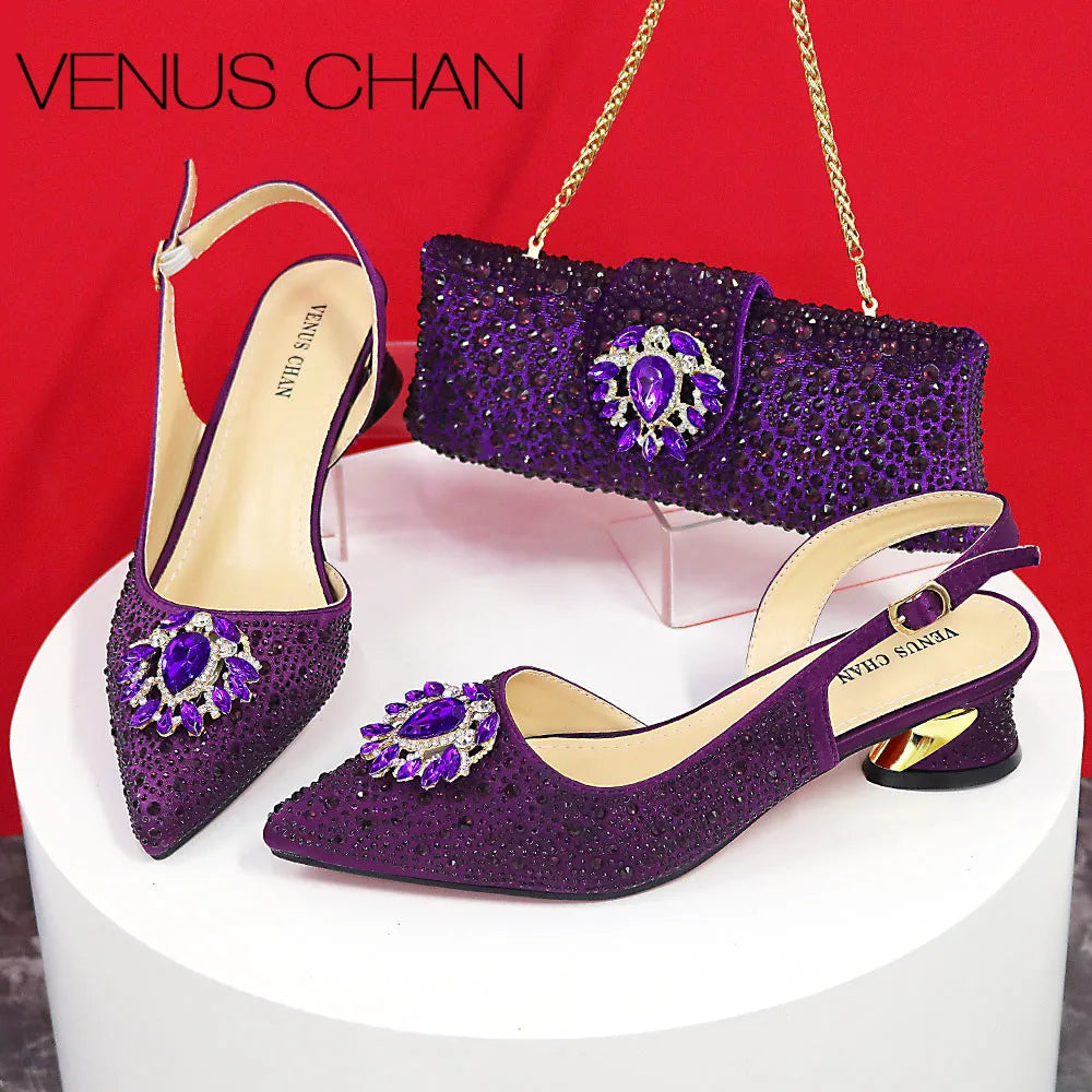 Pointed Toe Thin Heel Shoes and Matching Bag Set