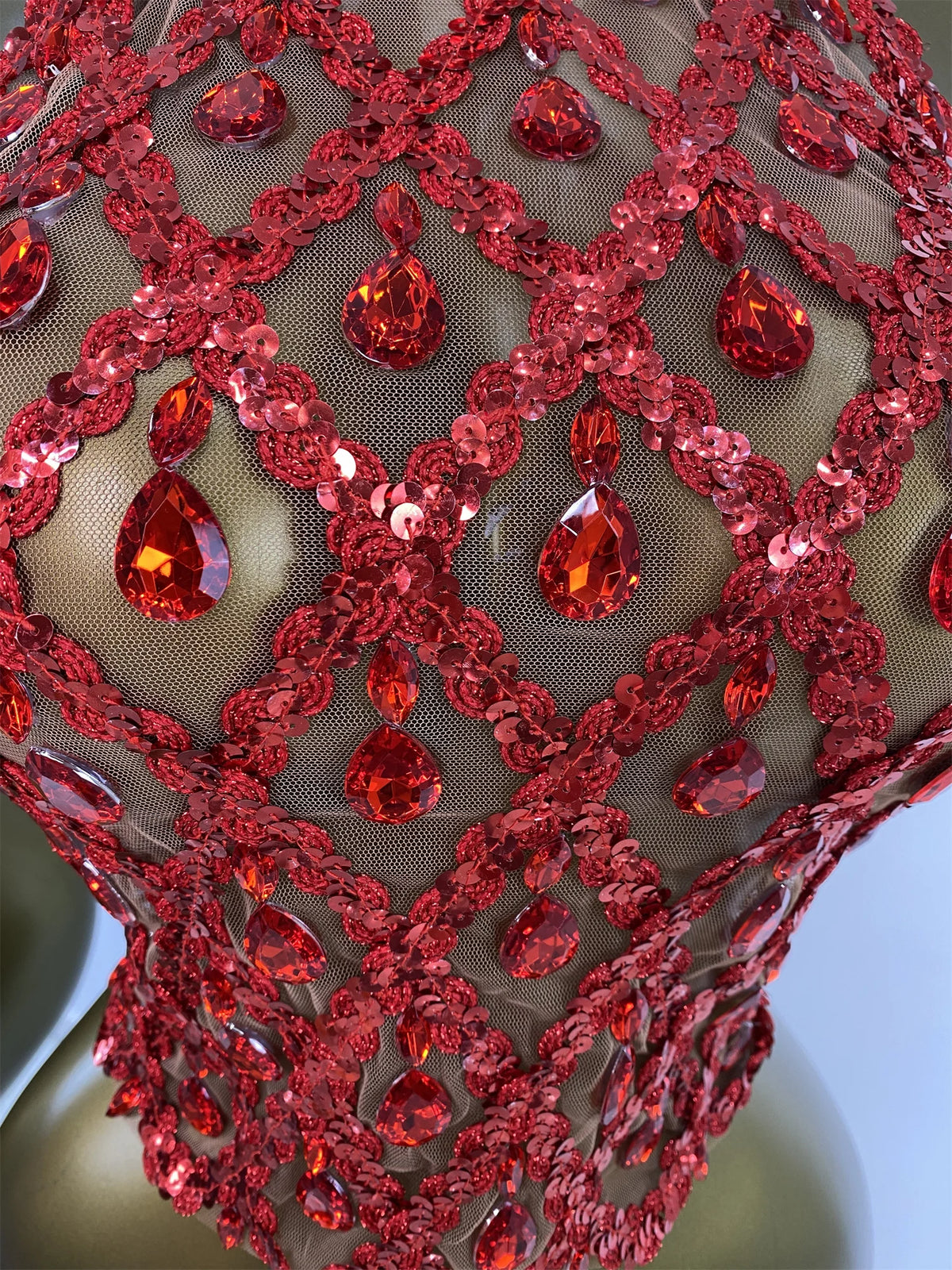 Sparkly Rhinestones Sequins Mesh Laced-Up Back Top
