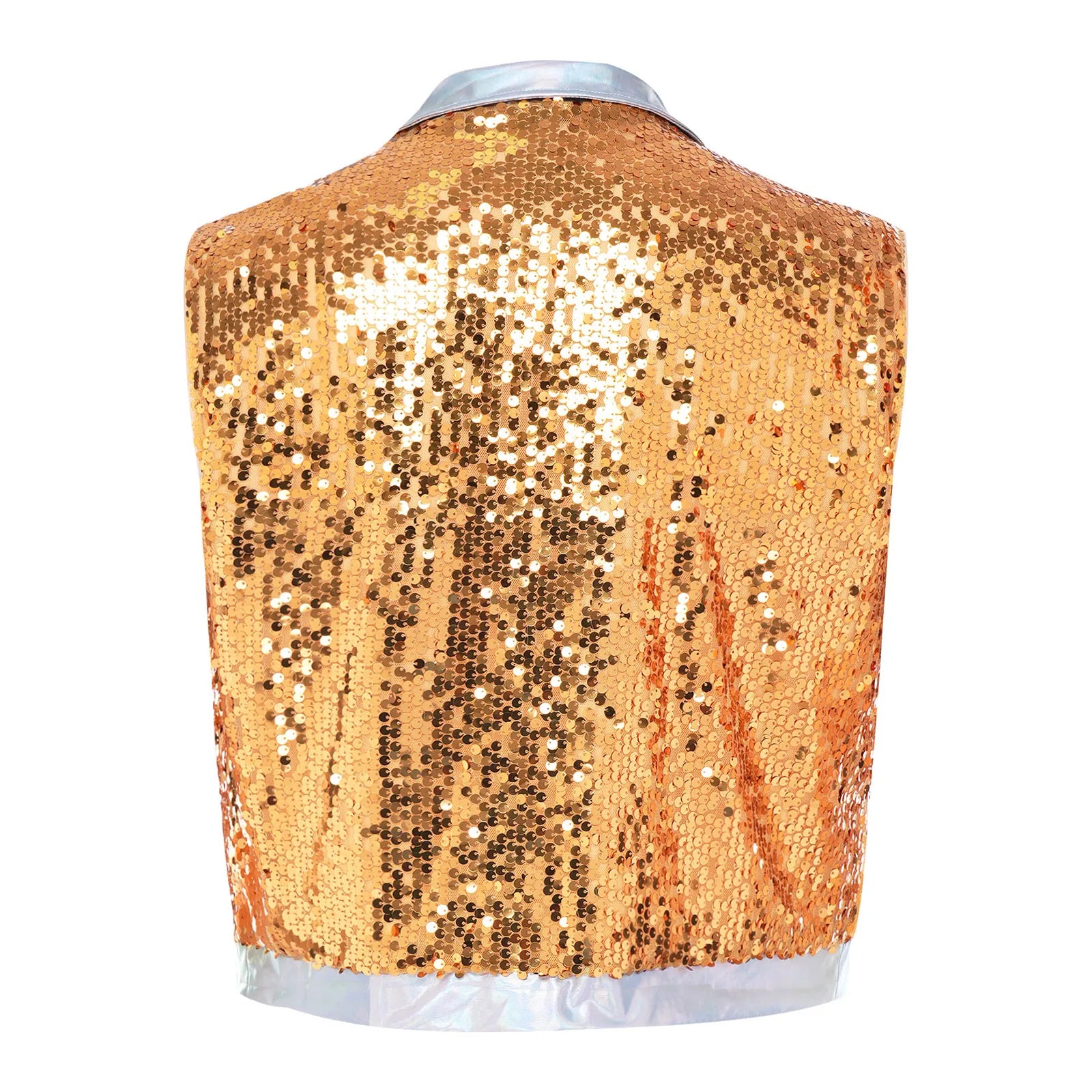 Men's Metallic Sequin Tassel Open-Front Vest Lapel Collar Sleeveless Stage Dance Waistcoat