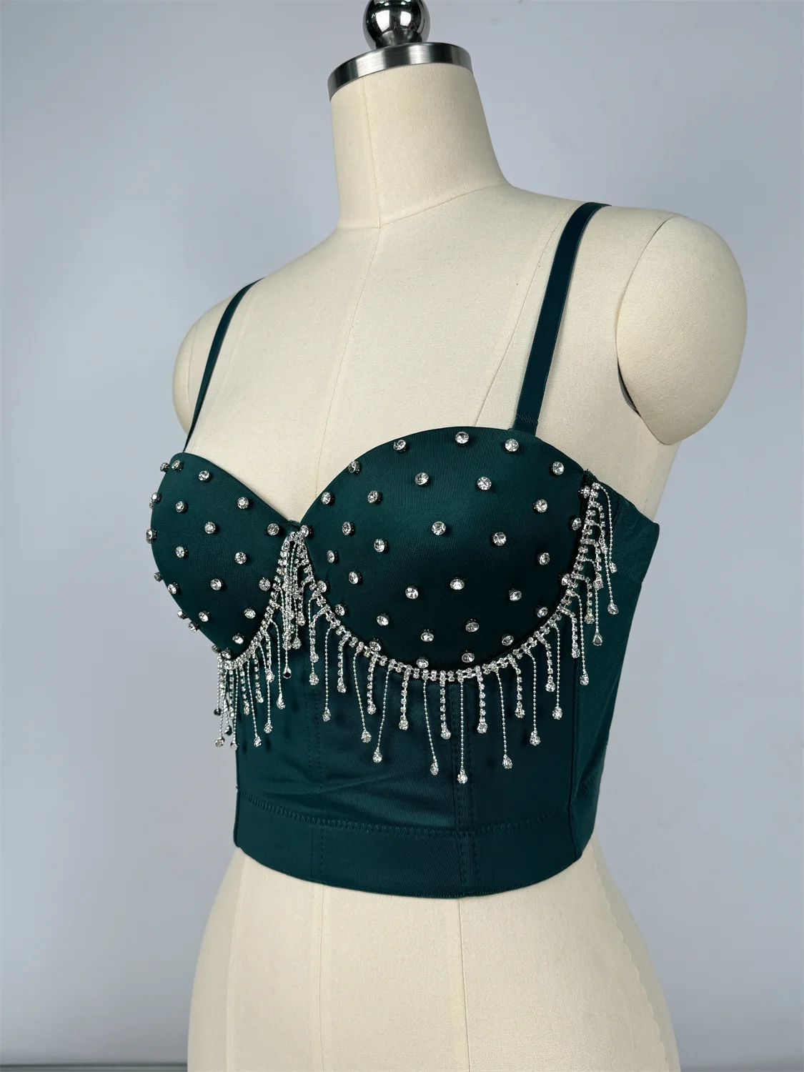 Diamond Tassel Rhinestone Bustier Corset Crop Top Evening Stage Bralette