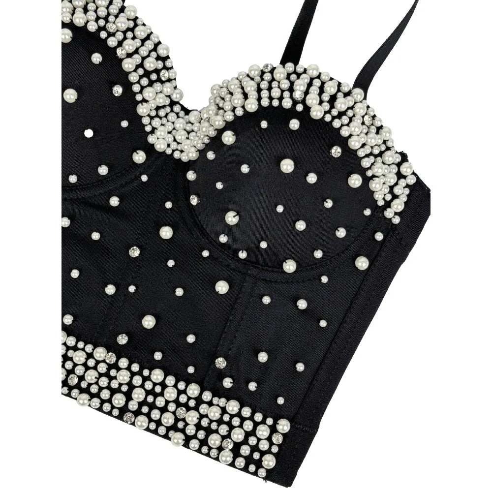 Sparkly Rhinestone Corset Crop Top Showgirl Stage Performance Camisole Bustier