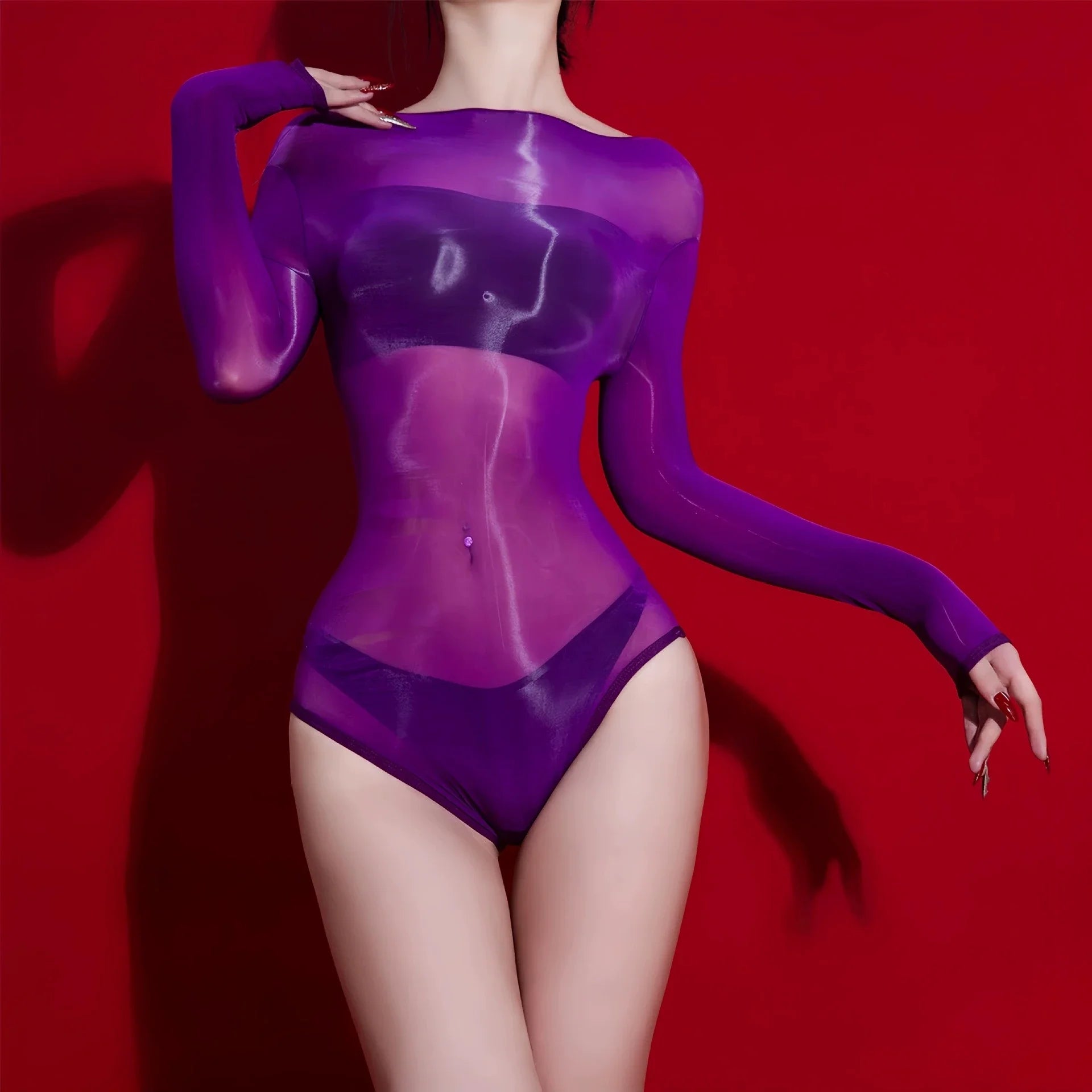 Sexy Women 5D 912 PIN Oil Glossy Shiny High Cut Bodysuit Sheer See Through Yoag Shapping Tight Stain Smooth Elastic Maid Leotard