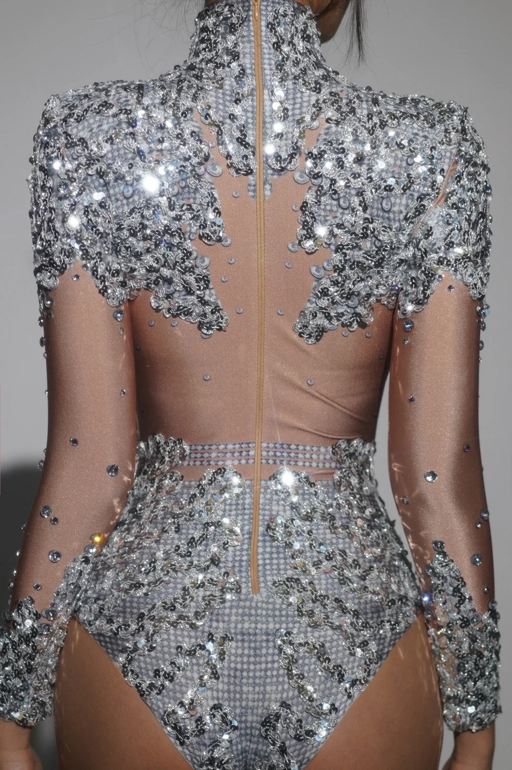 Sparkly Rhinestone & Sequin Stretchy Leotard Stage Performance Costume