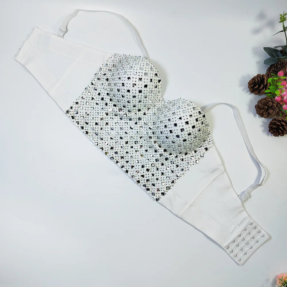 Diamond Mesh Studded Bustier Corset Crop Top High Street Evening Bralette