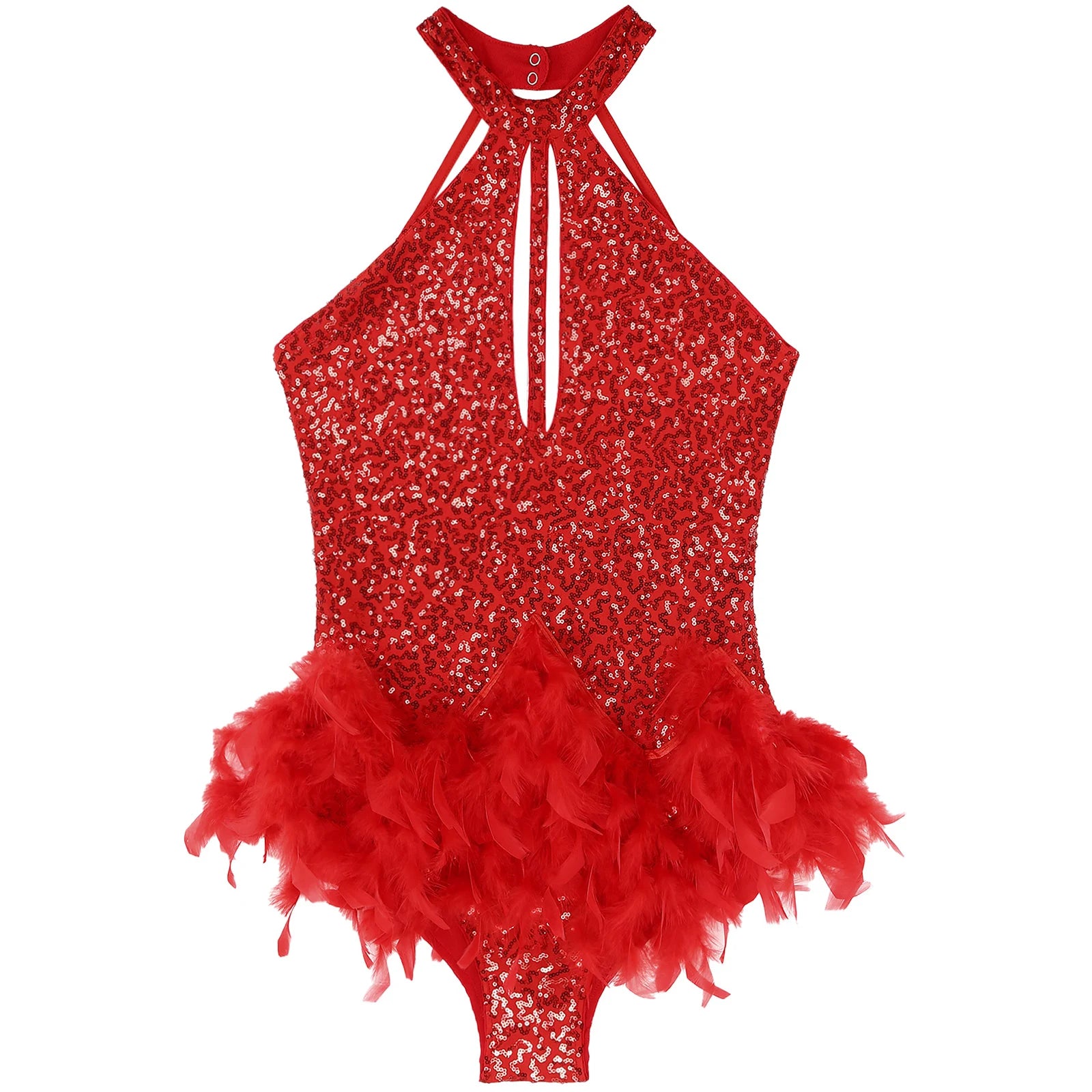 The Stardust Empress Royale – Sequined & Feathered Latin Dance Leotard Dress