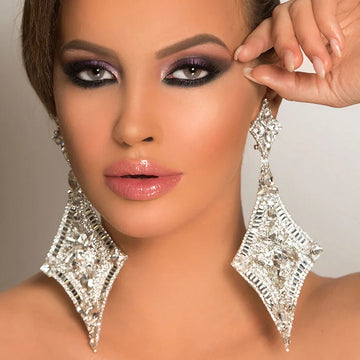 Oversized Glass Crystal Diamond Statement Drop Earrings Drag Queen Stage Jewelry