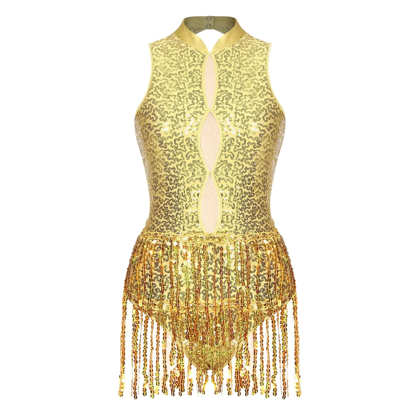Glitter Sequin Fringe Latin Dance Leotard & Backless Performance Bodysuit