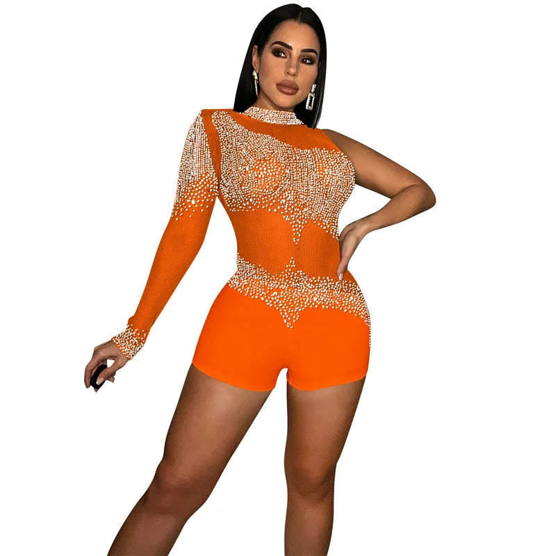 Sparkly Rhinestones Mesh Romper