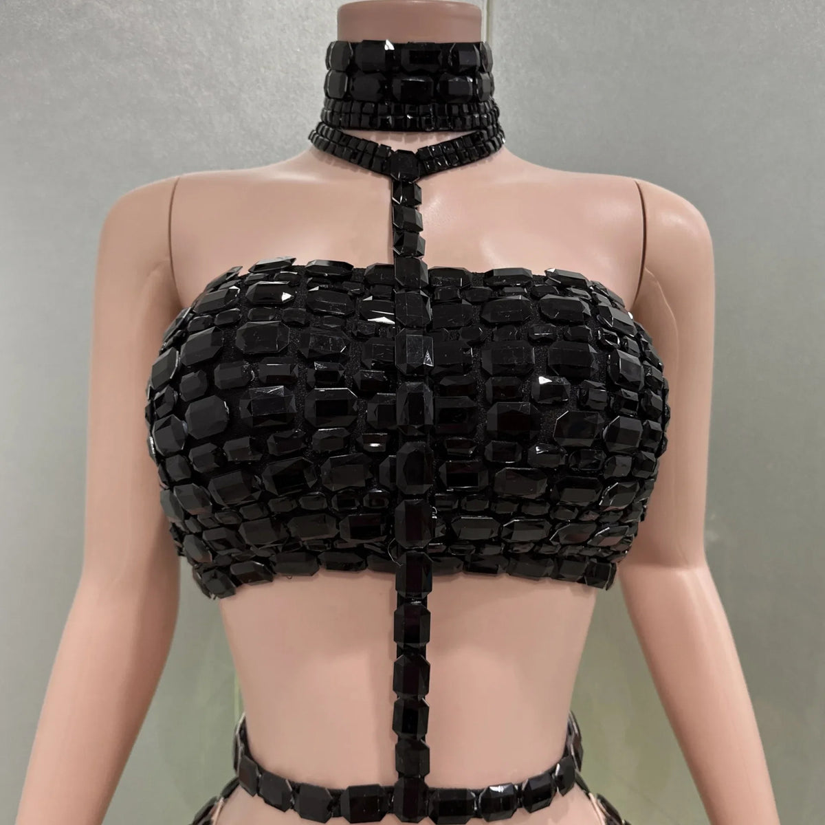 Vintage-Inspired Sparkly Rhinestones Two-Piece Backless Top And Mini Skirt Set