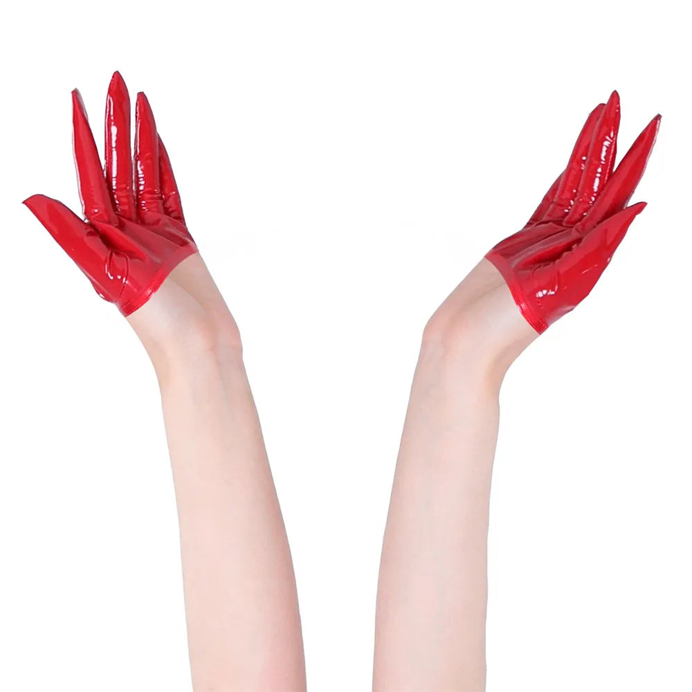 Glossy PU Faux Leather Fingerless Half Gloves High-Stretch Dance & Cosplay Gloves