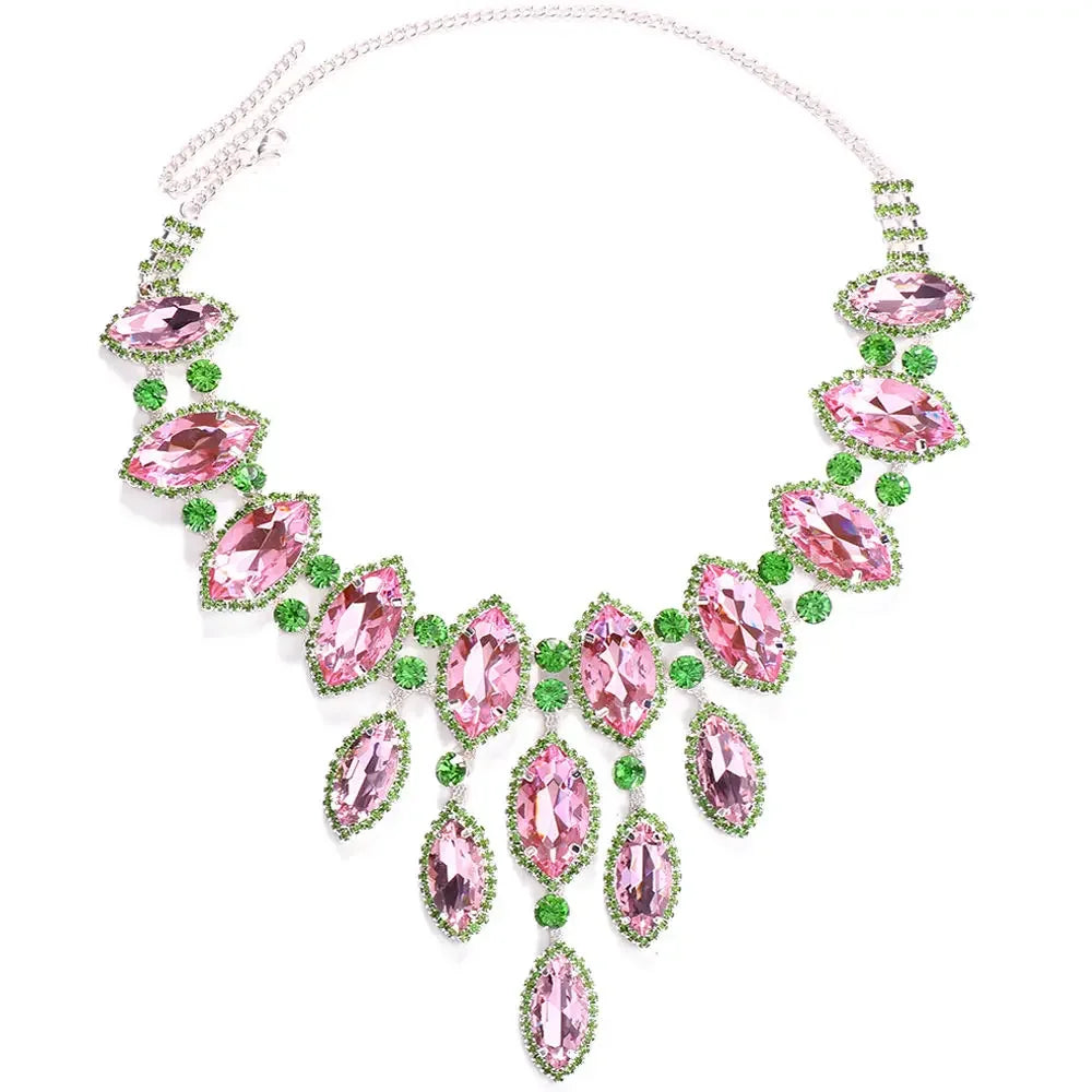Pink & Green Geometric Rhinestone Choker