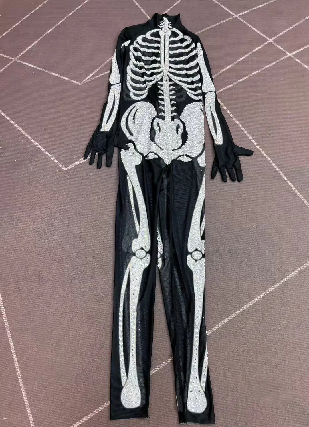 Skeleton Print Spandex Jumpsuit Drag Queen Performer Halloween Bodysuit