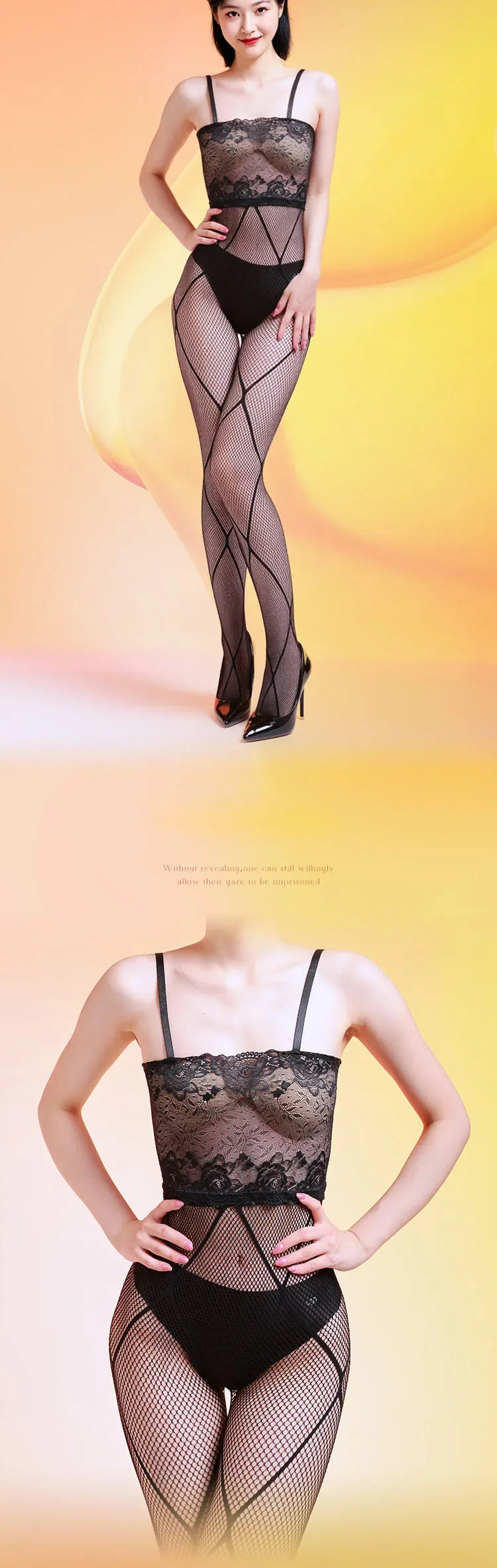 Sexy Women Strap Mesh Sheer Jumpsuit Strap Bandage Lace Printing Bodysuit Woman High Elastic Tights Open Crotch Maid Leotard