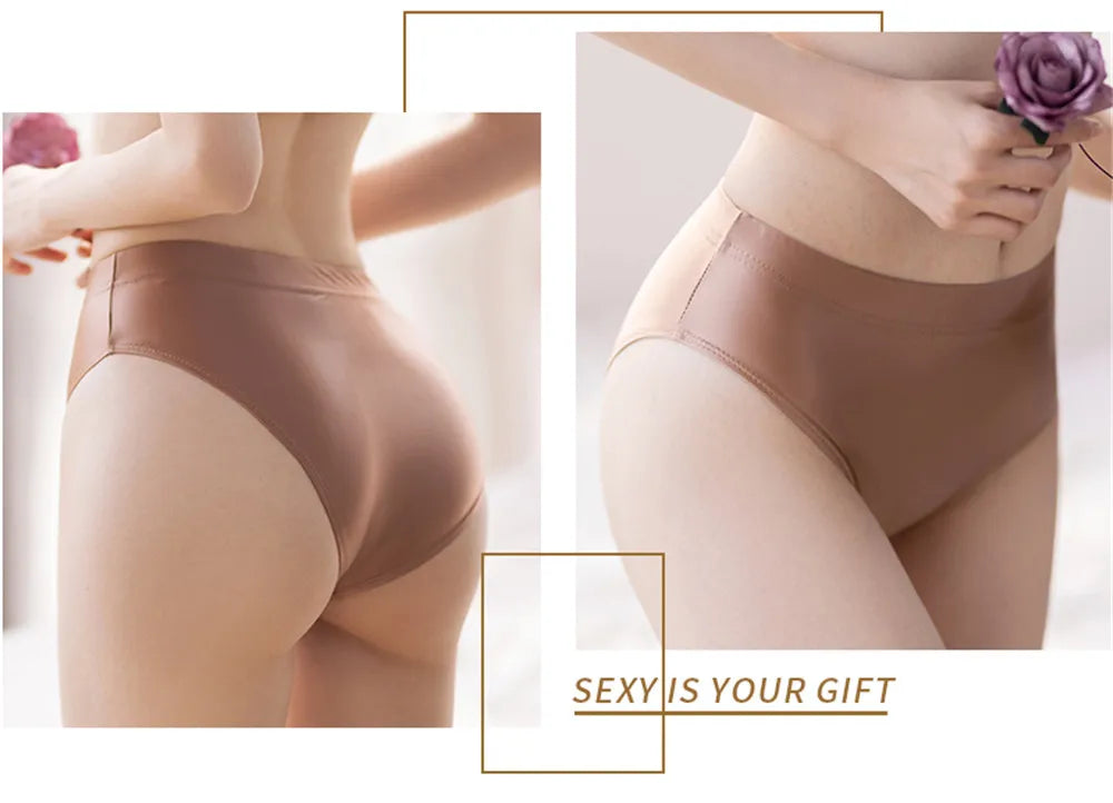Sexy Smooth Shiny High Waist G-string Sheer See Through Brief Candy Color Elastic T-Back Oil Thong UnderWear Erotic Lingerie