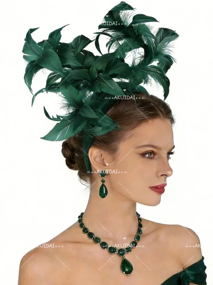 25cm Feather Cocktail Fascinator Headband Kentucky Derby Tea Party Pillbox Hat
