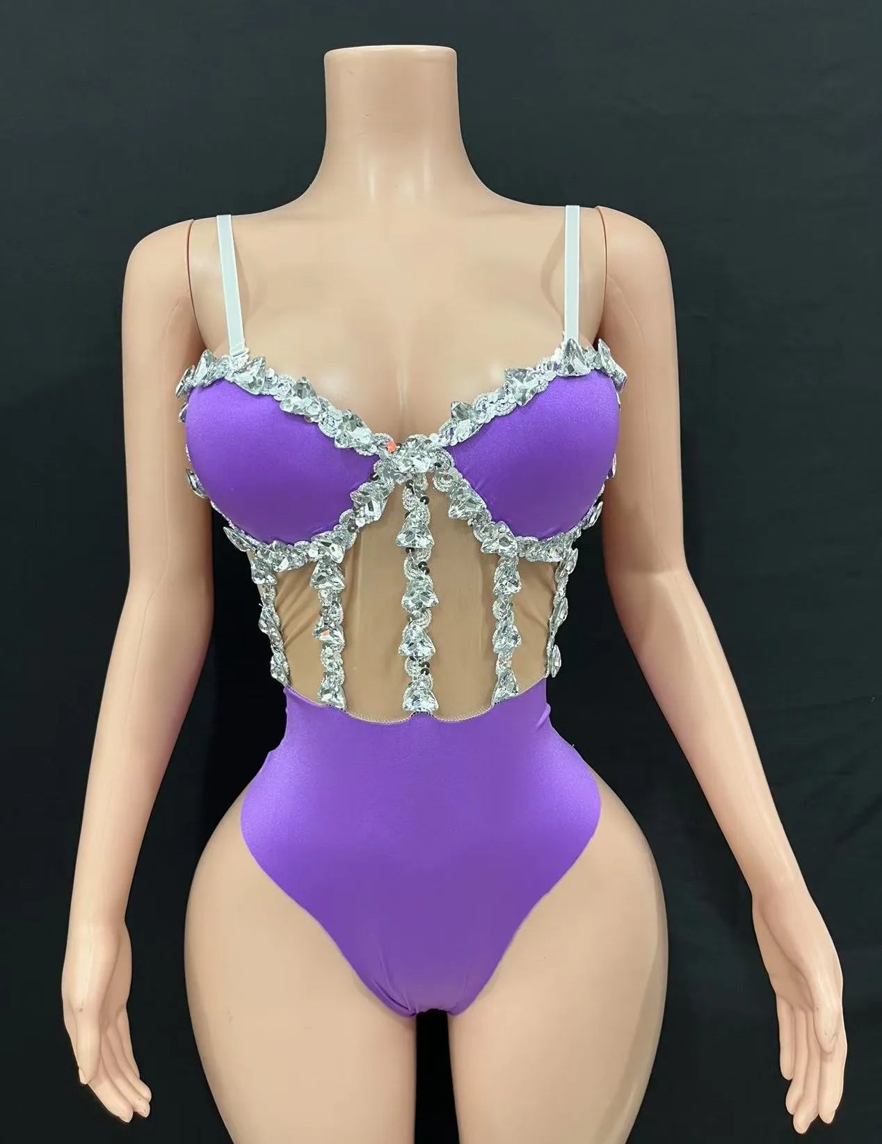Multi-Colored Triangle Halter Bodysuit & Stage Performance Dancewear