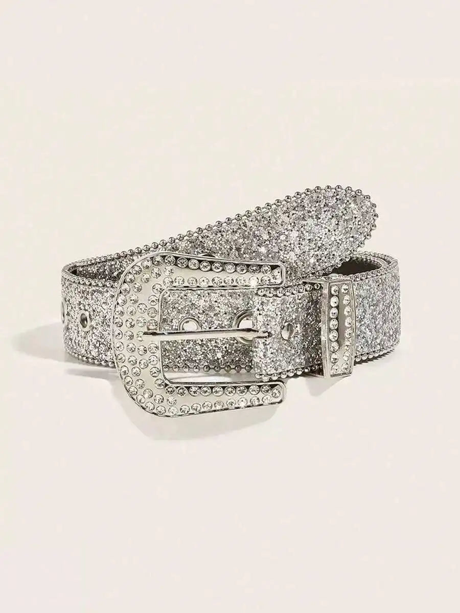 Rhinestone Embellished Animal Print PU Leather Belt