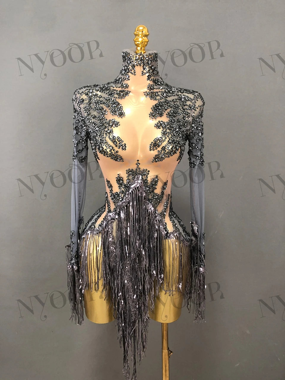 Sparkly Rhinestone Sequin Tassel Dress – Women's Sexy Birthday, Stage & Dance Performance Costume