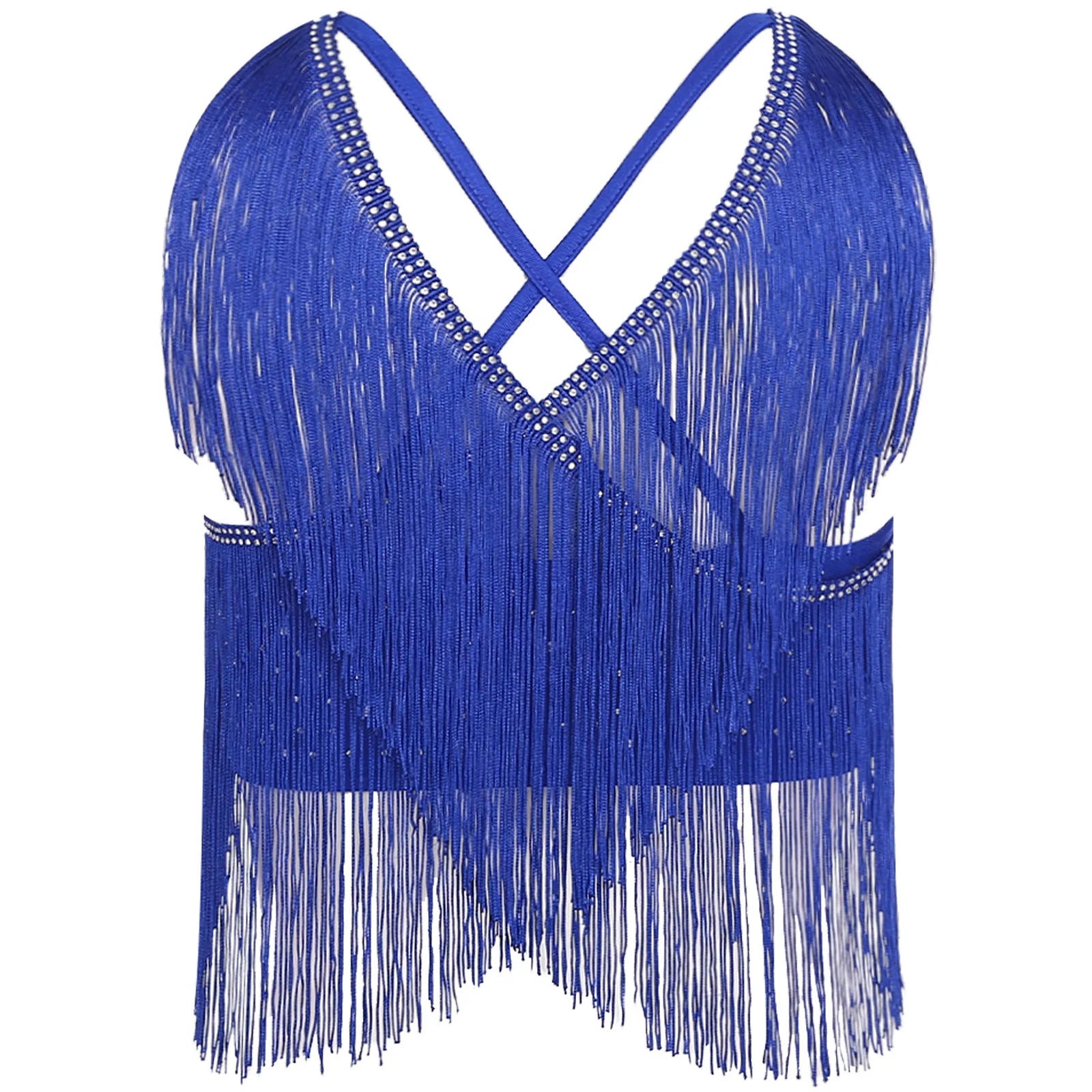 V-Neck Crisscross Back Tassel Fringe Crop Top Latin Salsa Dance Costume