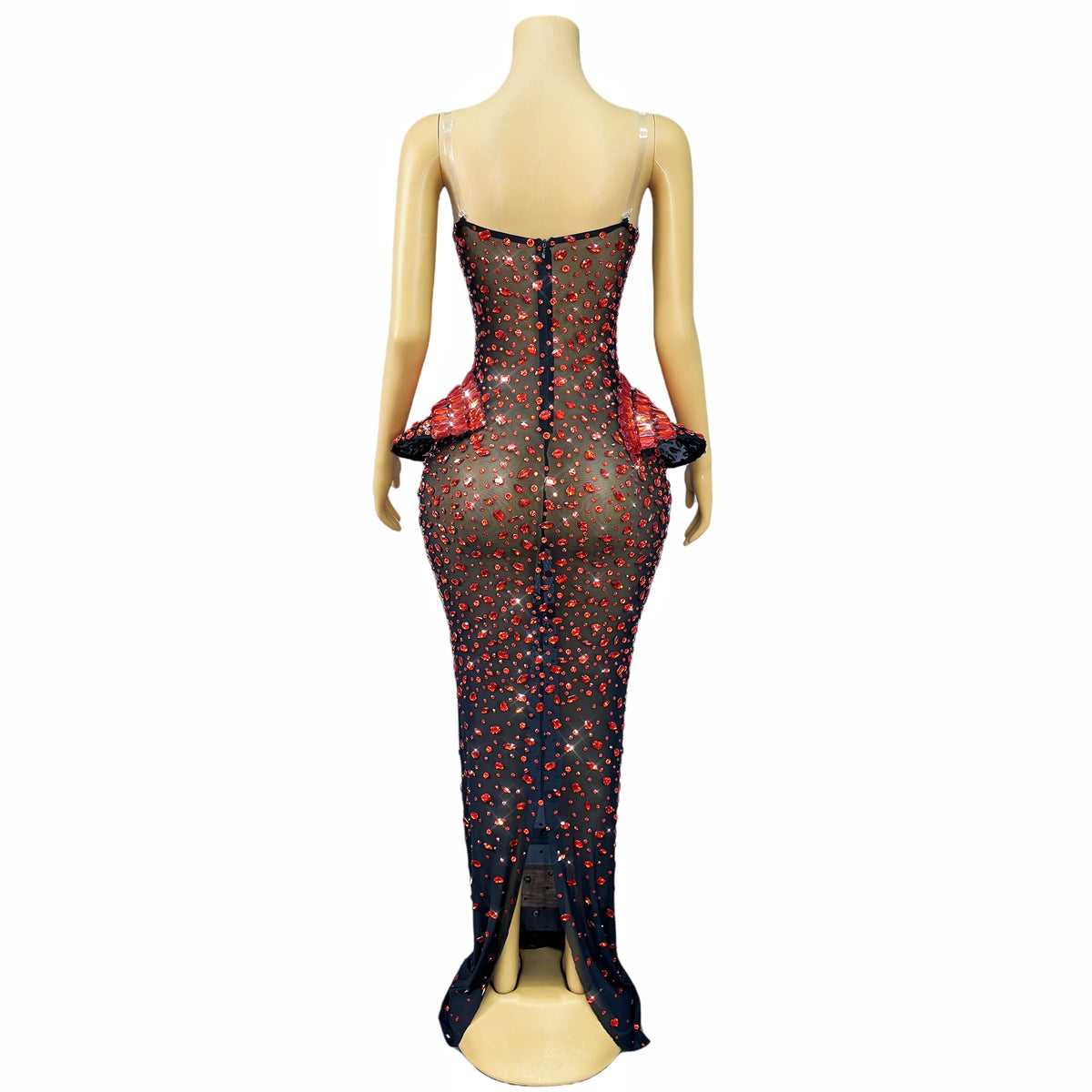 Vintage-Inspired Heavy Rhinestone Mesh Evening Prom Dress