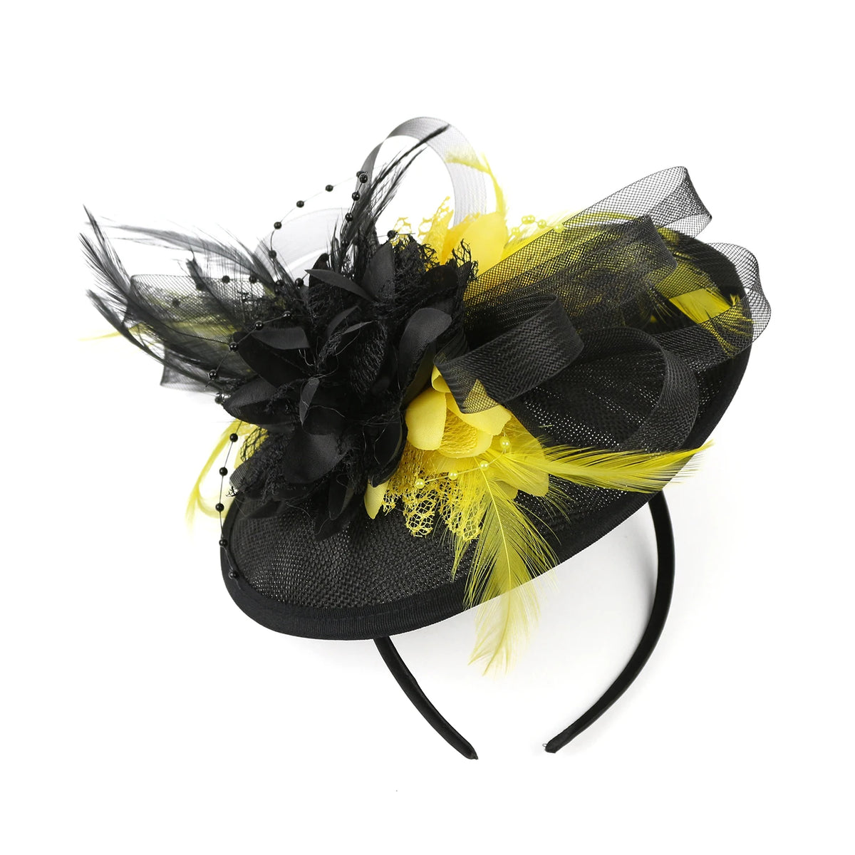 Feather Flower Mesh Fascinator with Clip & Headband