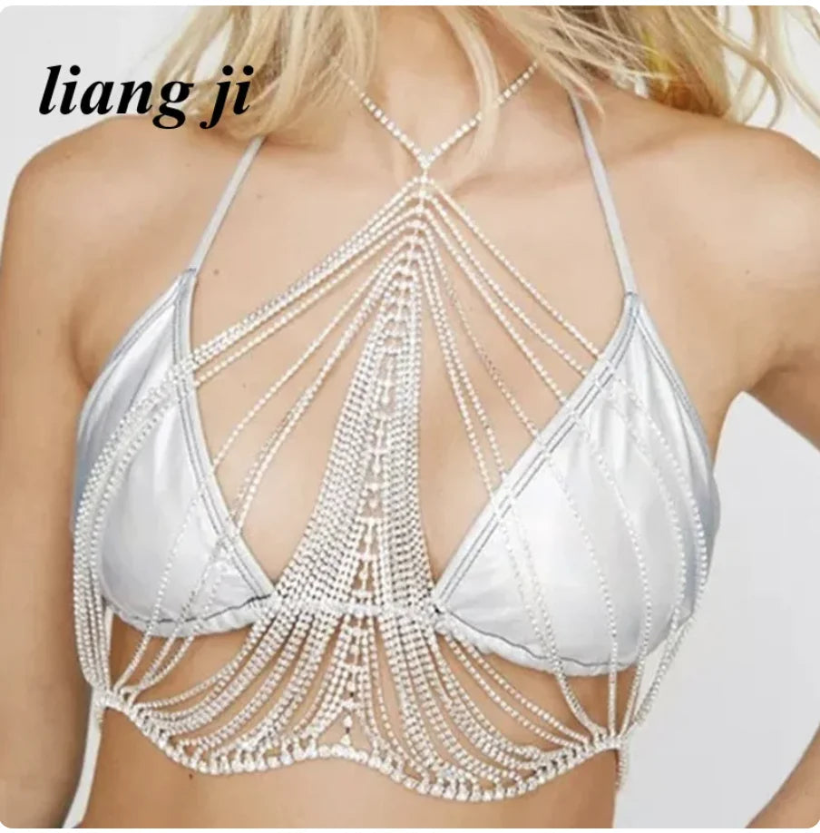 Crystal Tassel Bra & Thong Costume Jewelry