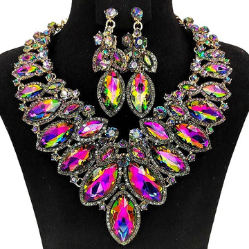 Rhinestone Drop Necklace & Earring Set