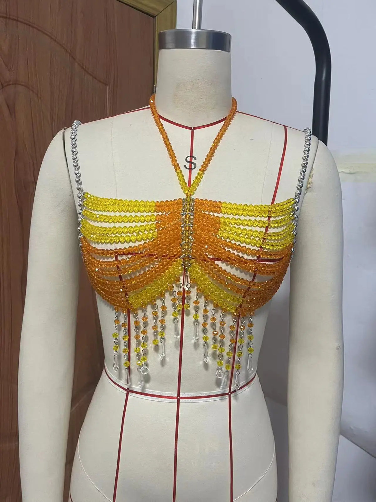 Pearl-Look Openwork Tassel Bra Chain Top